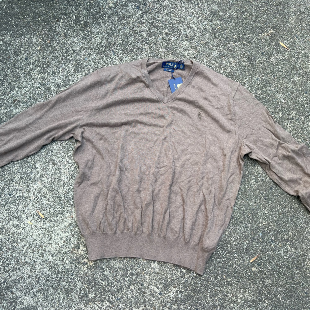 Light brown cotton v-neck pull over by Ralph Lauren